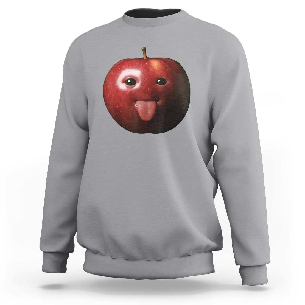 Cute Freaky Apple with Tongue Out Sweatshirt Funny Goofy AI Fruit Meme - Wonder Print Shop