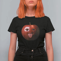 Cute Freaky Apple with Tongue Out T Shirt For Women Funny Goofy AI Fruit Meme - Wonder Print Shop
