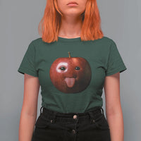 Cute Freaky Apple with Tongue Out T Shirt For Women Funny Goofy AI Fruit Meme - Wonder Print Shop
