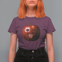 Cute Freaky Apple with Tongue Out T Shirt For Women Funny Goofy AI Fruit Meme - Wonder Print Shop