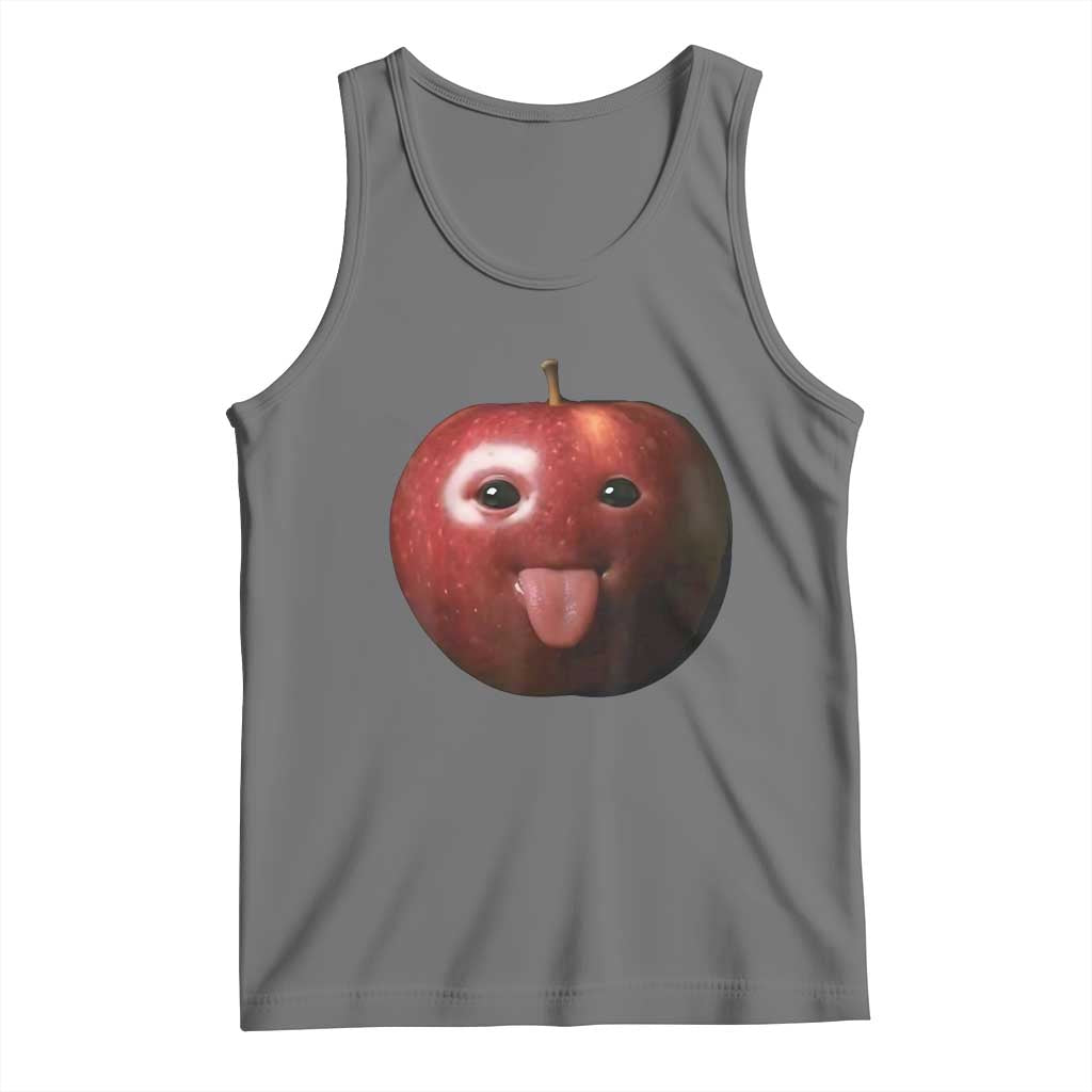 Cute Freaky Apple with Tongue Out Tank Top Funny Goofy AI Fruit Meme - Wonder Print Shop