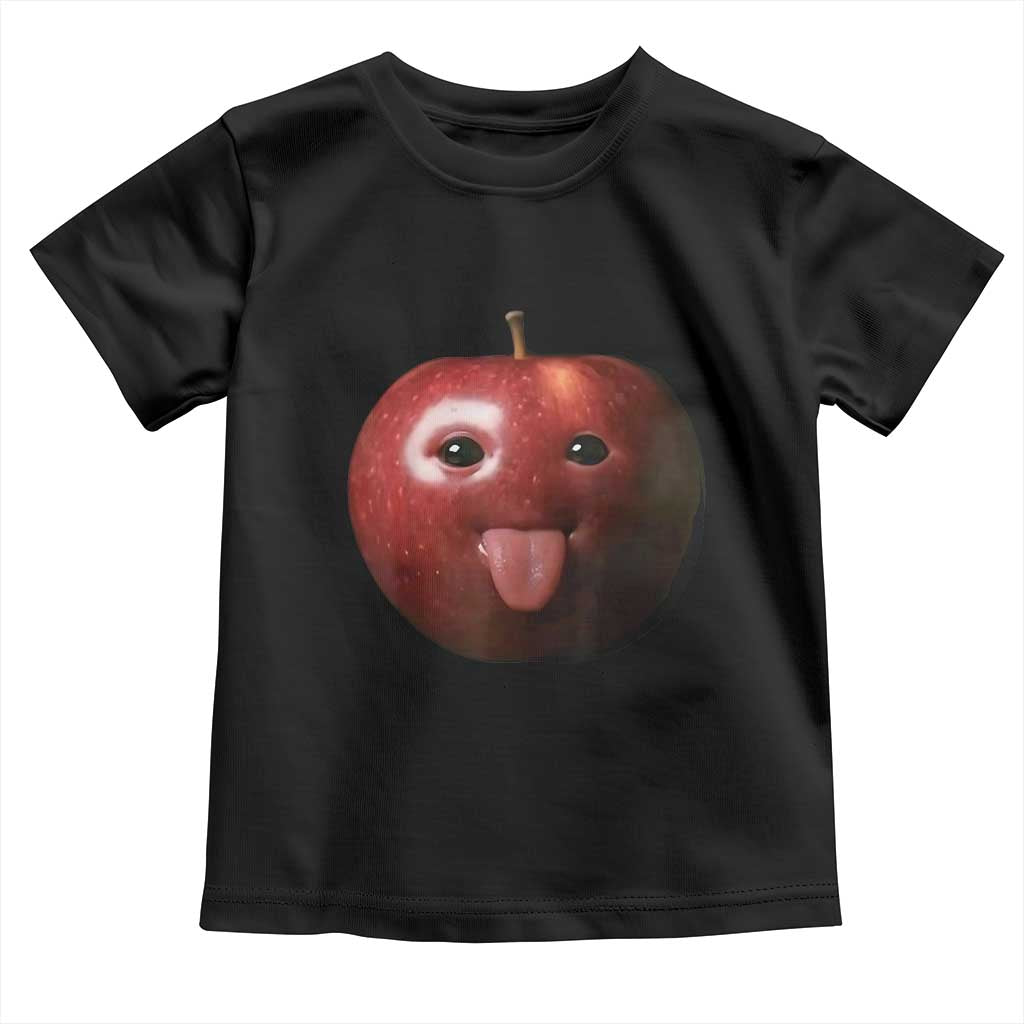 Cute Freaky Apple with Tongue Out Toddler T Shirt Funny Goofy AI Fruit Meme - Wonder Print Shop