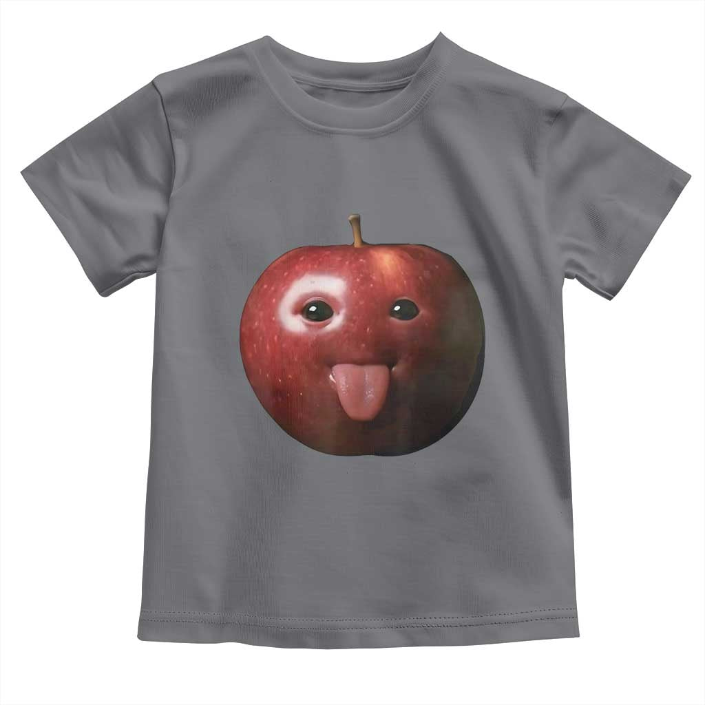 Cute Freaky Apple with Tongue Out Toddler T Shirt Funny Goofy AI Fruit Meme - Wonder Print Shop