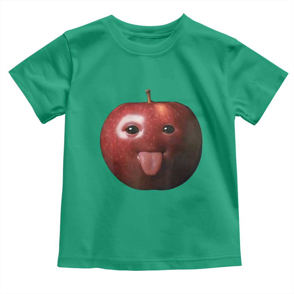 Cute Freaky Apple with Tongue Out Toddler T Shirt Funny Goofy AI Fruit Meme - Wonder Print Shop