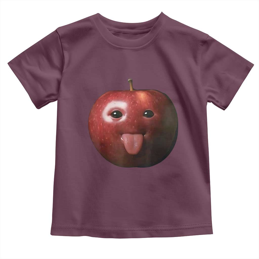 Cute Freaky Apple with Tongue Out Toddler T Shirt Funny Goofy AI Fruit Meme - Wonder Print Shop