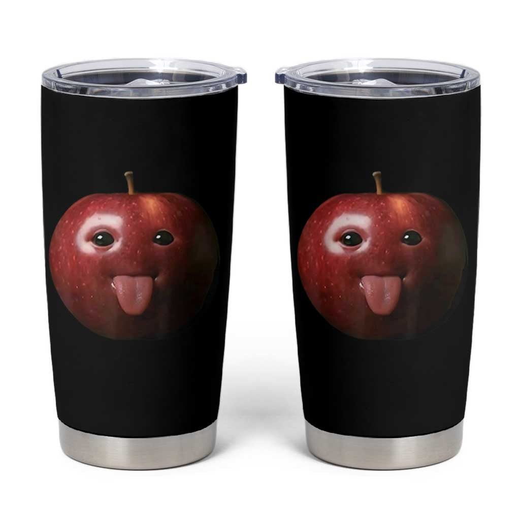 Cute Freaky Apple with Tongue Out Tumbler Cup Funny Goofy AI Fruit Meme - Wonder Print Shop