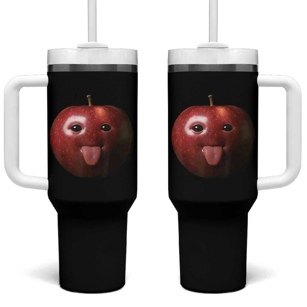 Cute Freaky Apple with Tongue Out Tumbler With Handle Funny Goofy AI Fruit Meme - Wonder Print Shop