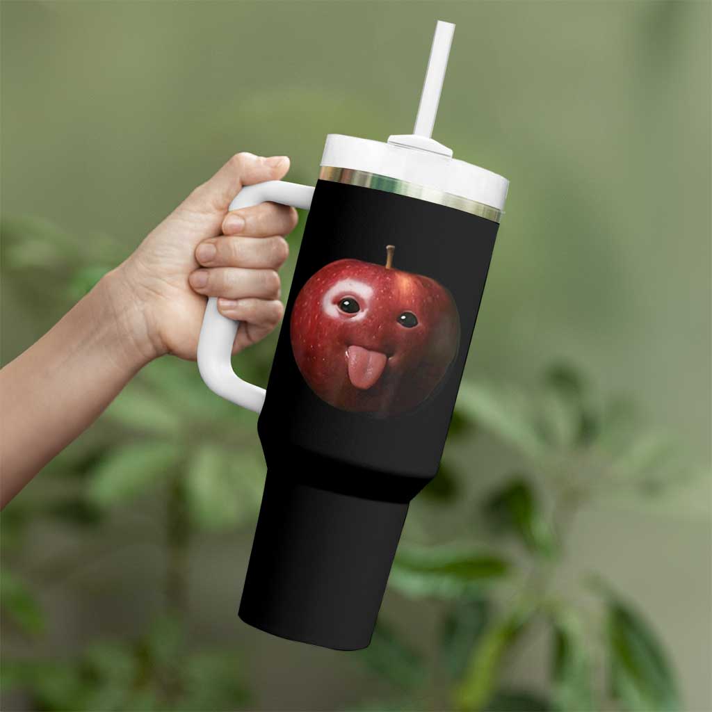 Cute Freaky Apple with Tongue Out Tumbler With Handle Funny Goofy AI Fruit Meme - Wonder Print Shop