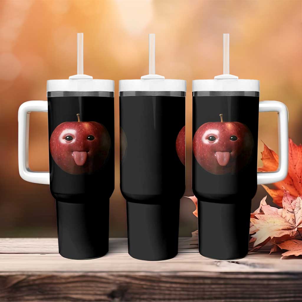 Cute Freaky Apple with Tongue Out Tumbler With Handle Funny Goofy AI Fruit Meme - Wonder Print Shop