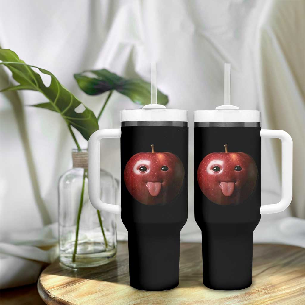Cute Freaky Apple with Tongue Out Tumbler With Handle Funny Goofy AI Fruit Meme - Wonder Print Shop