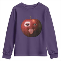 Cute Freaky Apple with Tongue Out Youth Sweatshirt Funny Goofy AI Fruit Meme - Wonder Print Shop
