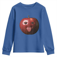 Cute Freaky Apple with Tongue Out Youth Sweatshirt Funny Goofy AI Fruit Meme - Wonder Print Shop