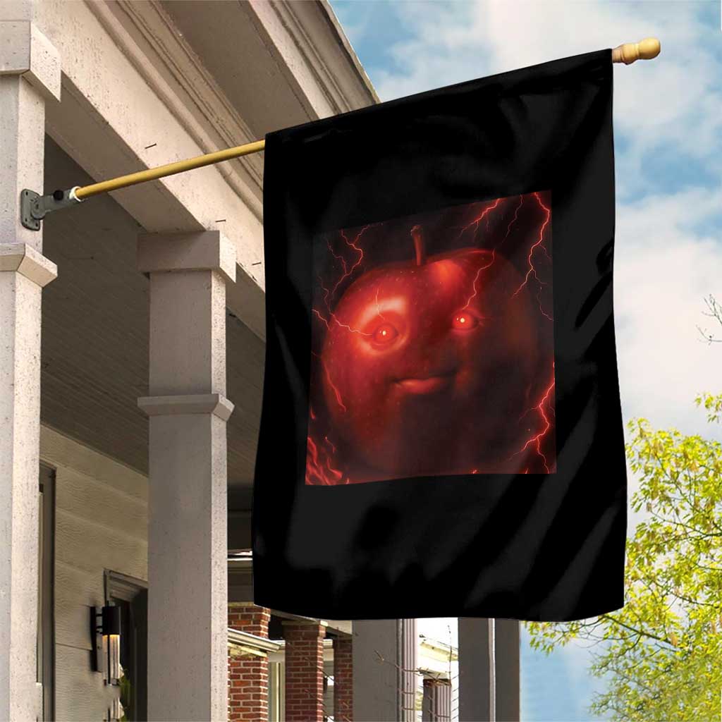 Evil Freaky Apple Meme Garden Flag Creepy Dark AI Fruit Face With Glowing Eyes - Wonder Print Shop