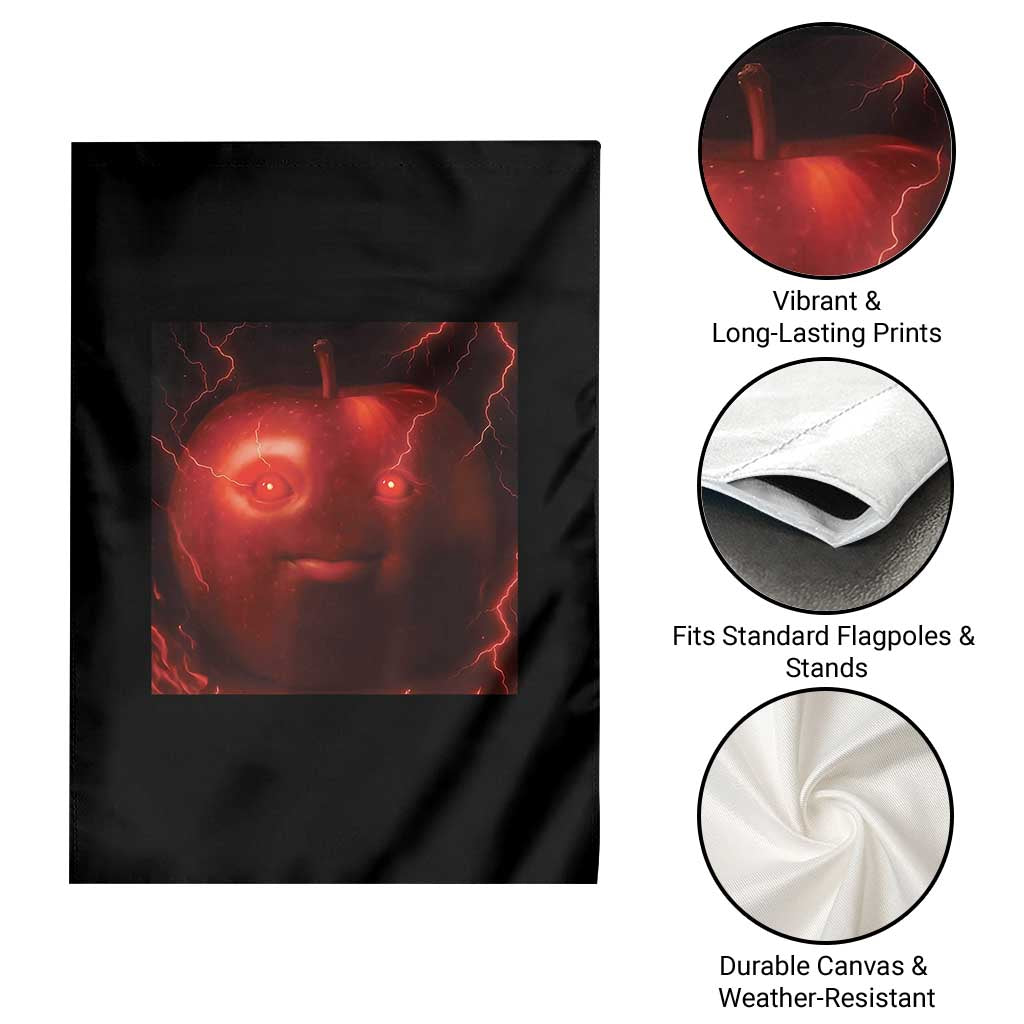 Evil Freaky Apple Meme Garden Flag Creepy Dark AI Fruit Face With Glowing Eyes - Wonder Print Shop