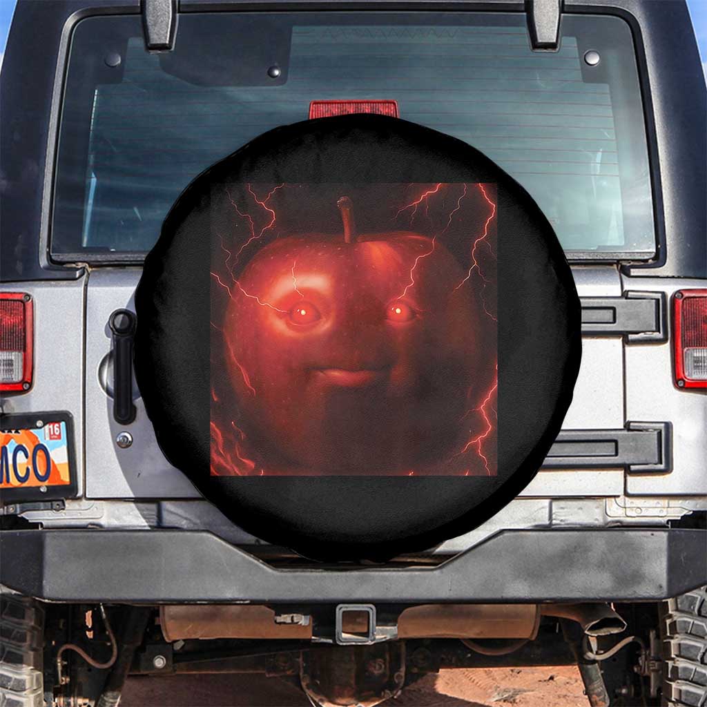 Evil Freaky Apple Meme Spare Tire Cover Creepy Dark AI Fruit Face With Glowing Eyes - Wonder Print Shop