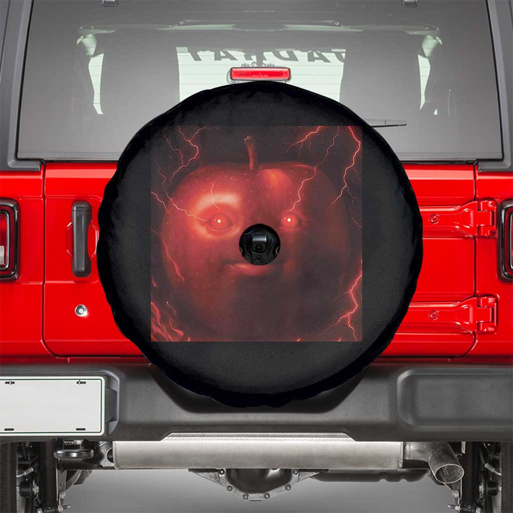 Evil Freaky Apple Meme Spare Tire Cover Creepy Dark AI Fruit Face With Glowing Eyes - Wonder Print Shop