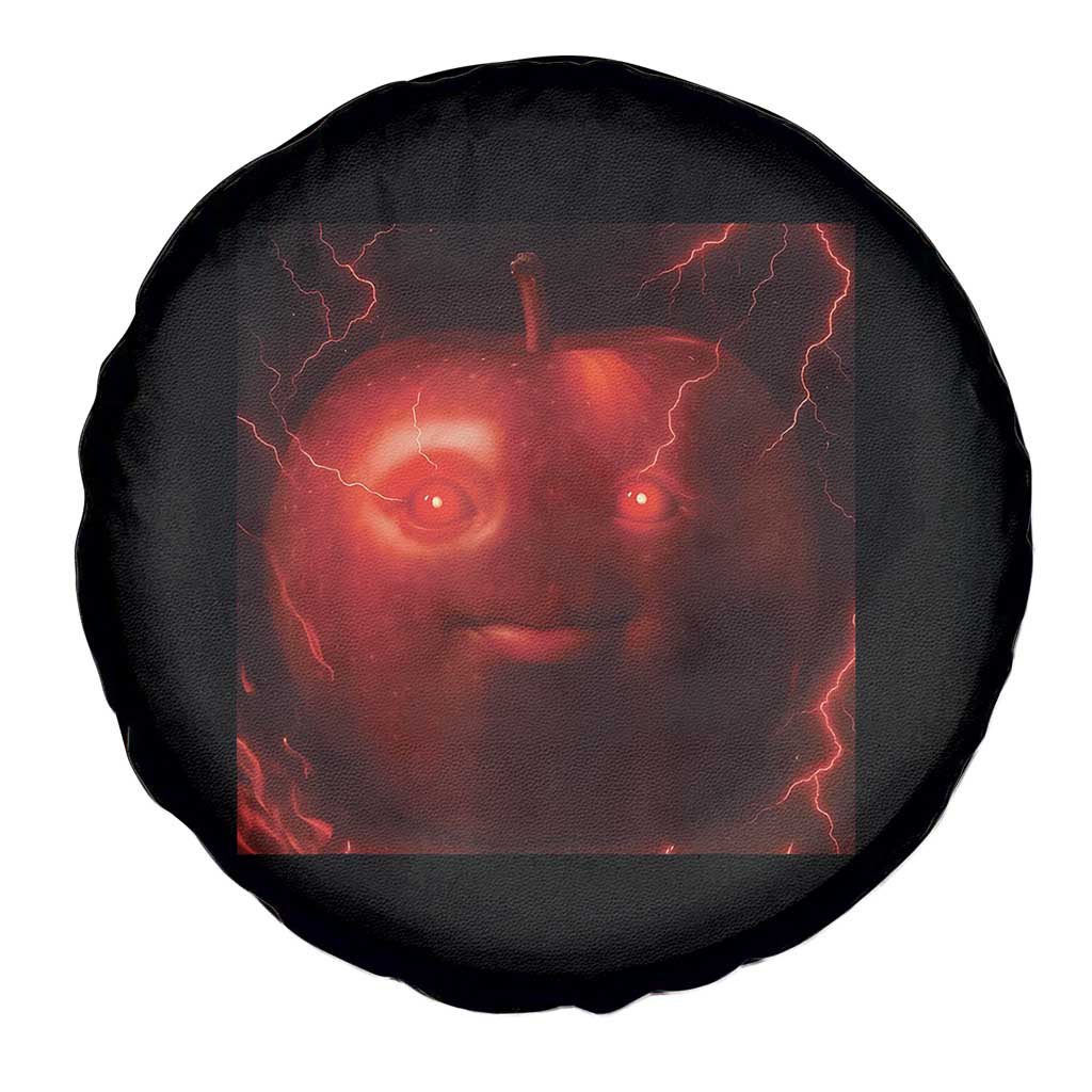 Evil Freaky Apple Meme Spare Tire Cover Creepy Dark AI Fruit Face With Glowing Eyes - Wonder Print Shop
