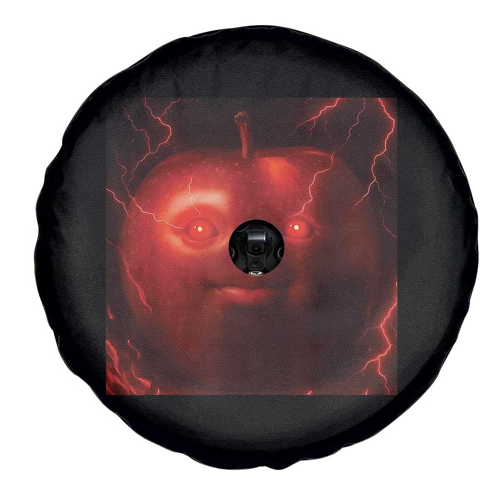 Evil Freaky Apple Meme Spare Tire Cover Creepy Dark AI Fruit Face With Glowing Eyes - Wonder Print Shop