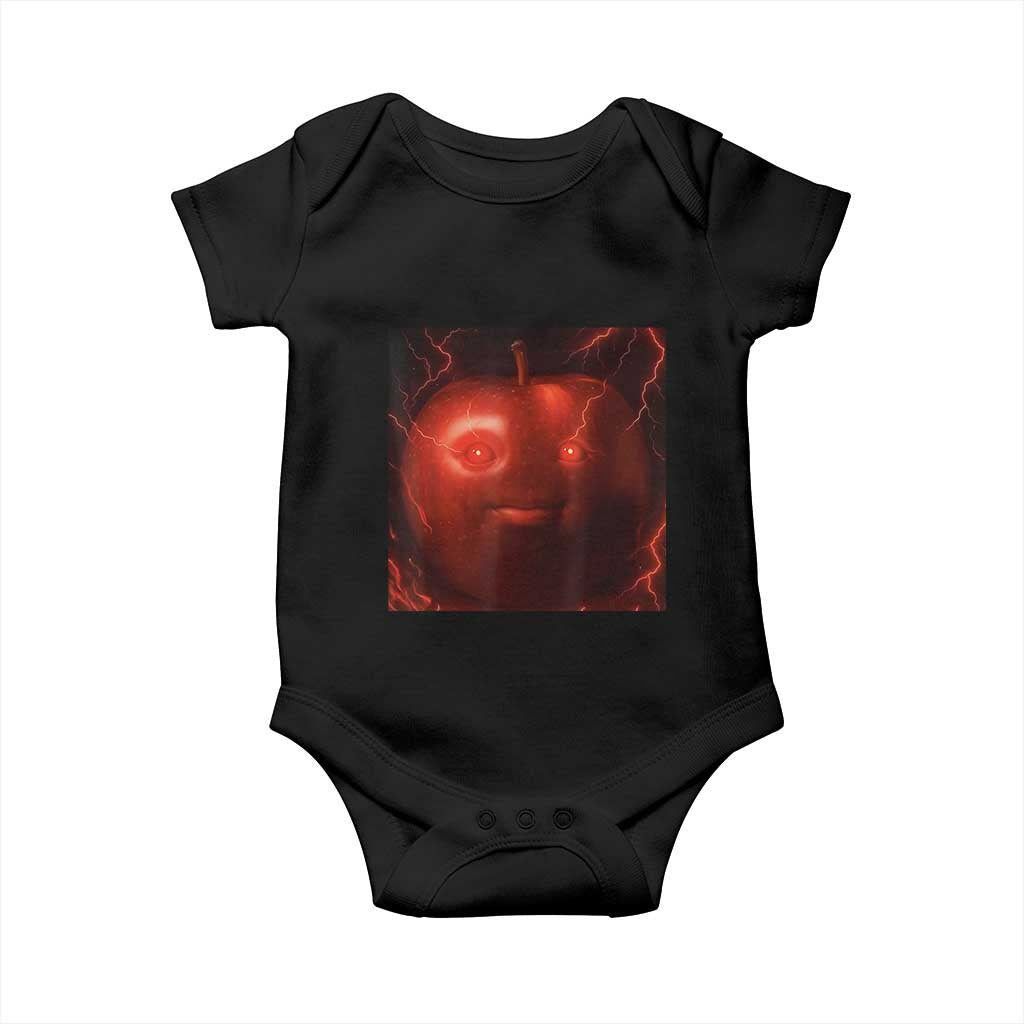 Evil Freaky Apple Meme Baby Onesie Creepy Dark AI Fruit Face With Glowing Eyes - Wonder Print Shop