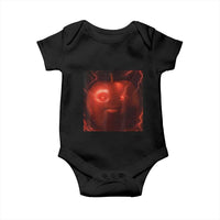 Evil Freaky Apple Meme Baby Onesie Creepy Dark AI Fruit Face With Glowing Eyes - Wonder Print Shop