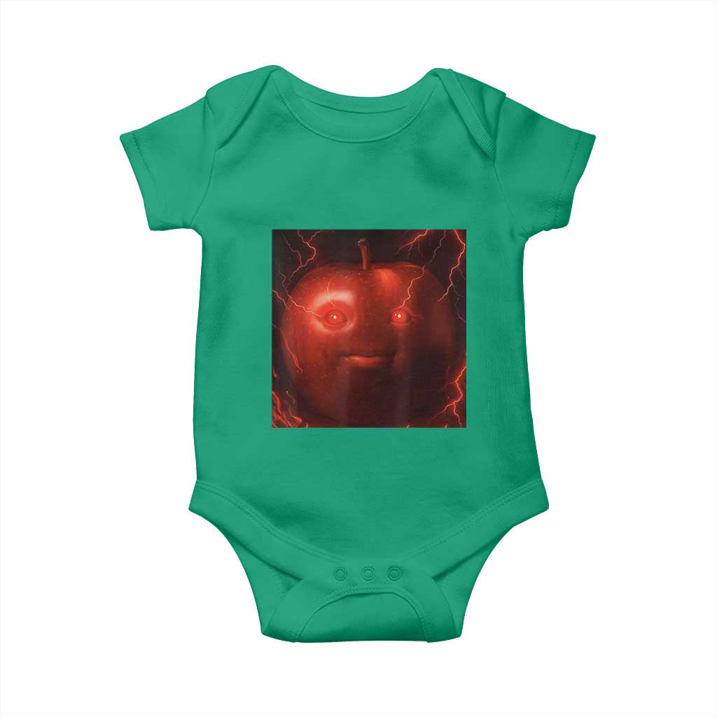 Evil Freaky Apple Meme Baby Onesie Creepy Dark AI Fruit Face With Glowing Eyes - Wonder Print Shop