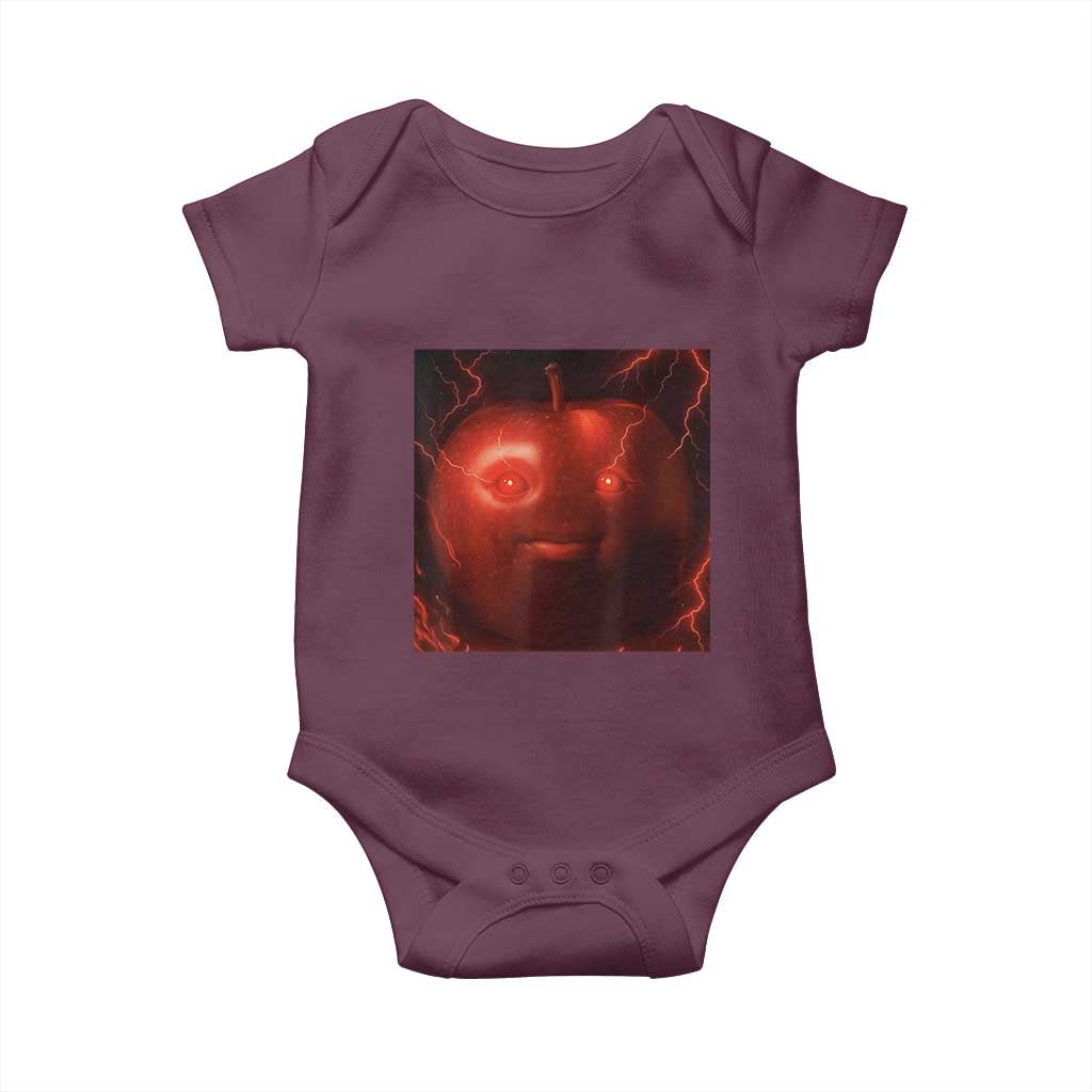 Evil Freaky Apple Meme Baby Onesie Creepy Dark AI Fruit Face With Glowing Eyes - Wonder Print Shop