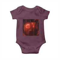 Evil Freaky Apple Meme Baby Onesie Creepy Dark AI Fruit Face With Glowing Eyes - Wonder Print Shop