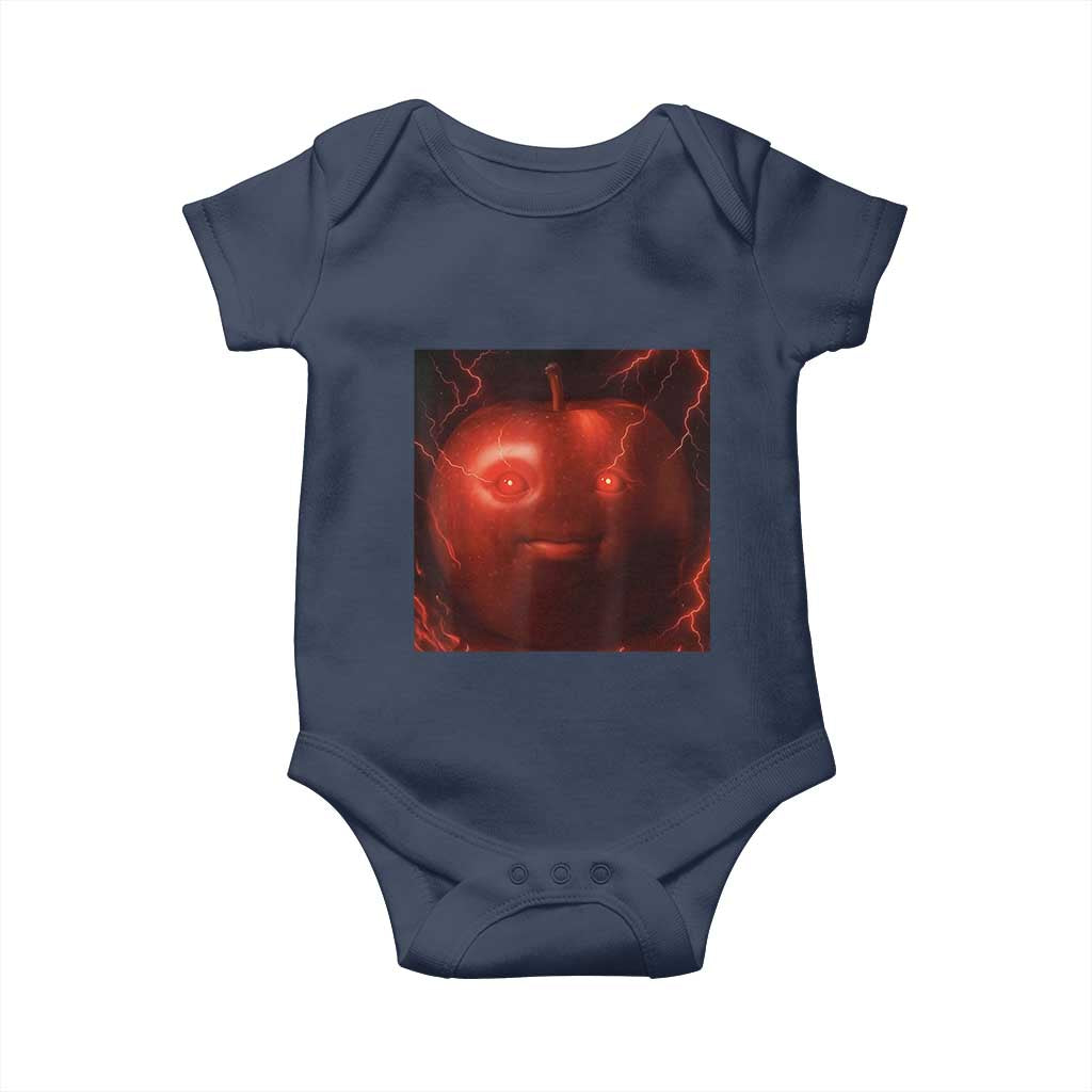 Evil Freaky Apple Meme Baby Onesie Creepy Dark AI Fruit Face With Glowing Eyes - Wonder Print Shop