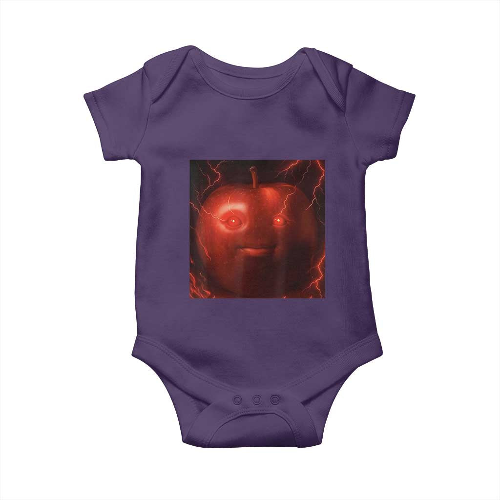 Evil Freaky Apple Meme Baby Onesie Creepy Dark AI Fruit Face With Glowing Eyes - Wonder Print Shop