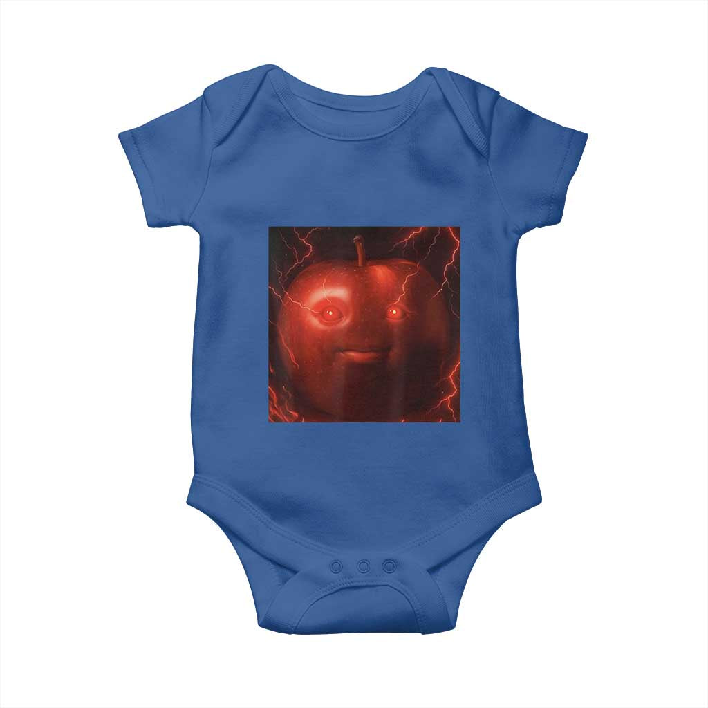 Evil Freaky Apple Meme Baby Onesie Creepy Dark AI Fruit Face With Glowing Eyes - Wonder Print Shop