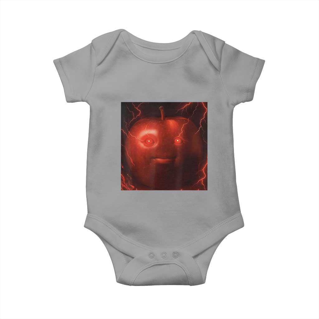Evil Freaky Apple Meme Baby Onesie Creepy Dark AI Fruit Face With Glowing Eyes - Wonder Print Shop