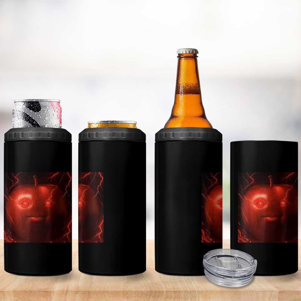 Evil Freaky Apple Meme 4 in 1 Can Cooler Tumbler Creepy Dark AI Fruit Face With Glowing Eyes - Wonder Print Shop
