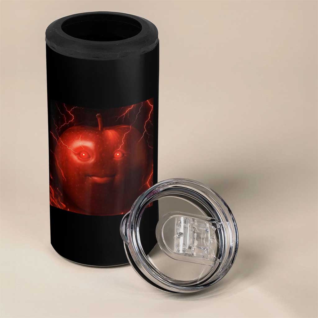 Evil Freaky Apple Meme 4 in 1 Can Cooler Tumbler Creepy Dark AI Fruit Face With Glowing Eyes - Wonder Print Shop