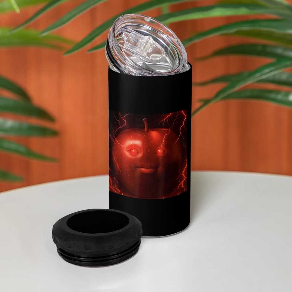 Evil Freaky Apple Meme 4 in 1 Can Cooler Tumbler Creepy Dark AI Fruit Face With Glowing Eyes - Wonder Print Shop