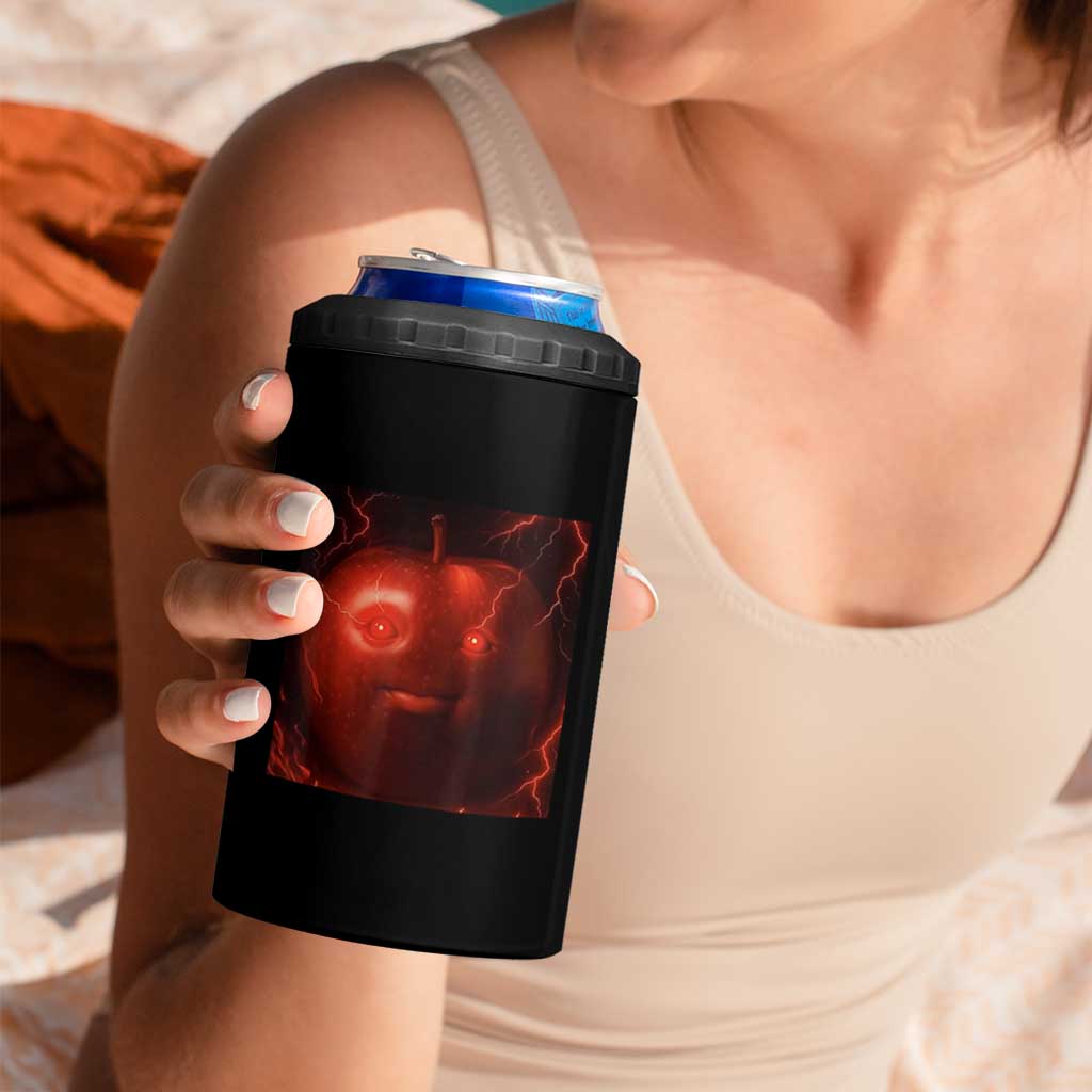 Evil Freaky Apple Meme 4 in 1 Can Cooler Tumbler Creepy Dark AI Fruit Face With Glowing Eyes - Wonder Print Shop