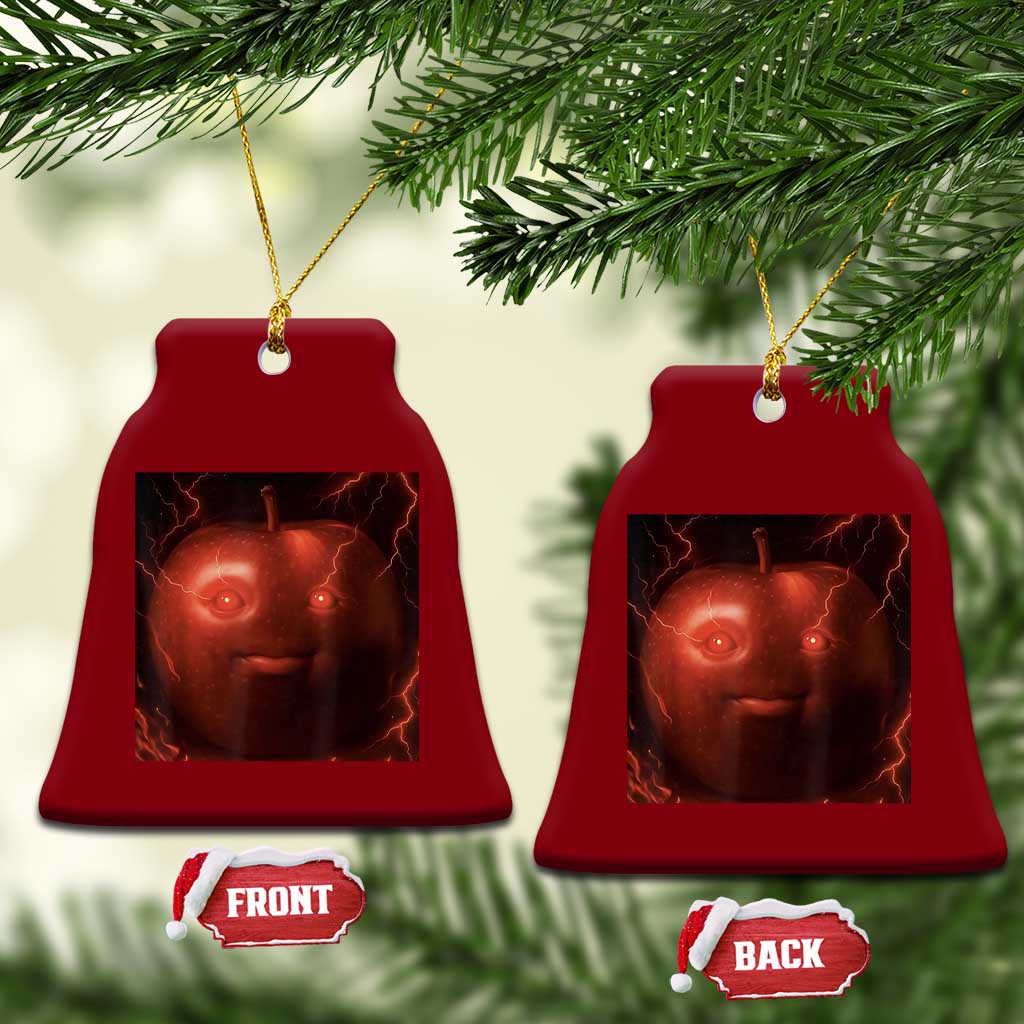 Evil Freaky Apple Meme Ceramic Ornament Creepy Dark AI Fruit Face With Glowing Eyes - Wonder Print Shop