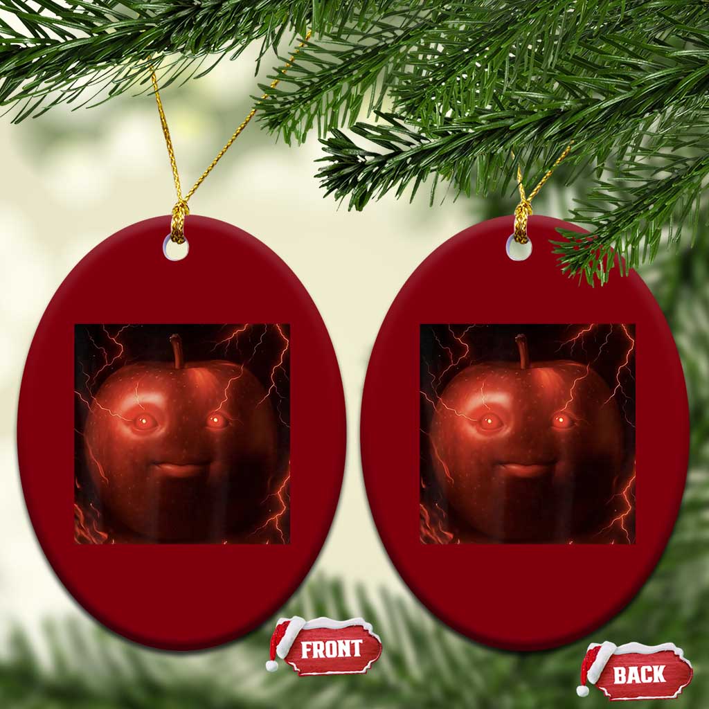 Evil Freaky Apple Meme Ceramic Ornament Creepy Dark AI Fruit Face With Glowing Eyes - Wonder Print Shop