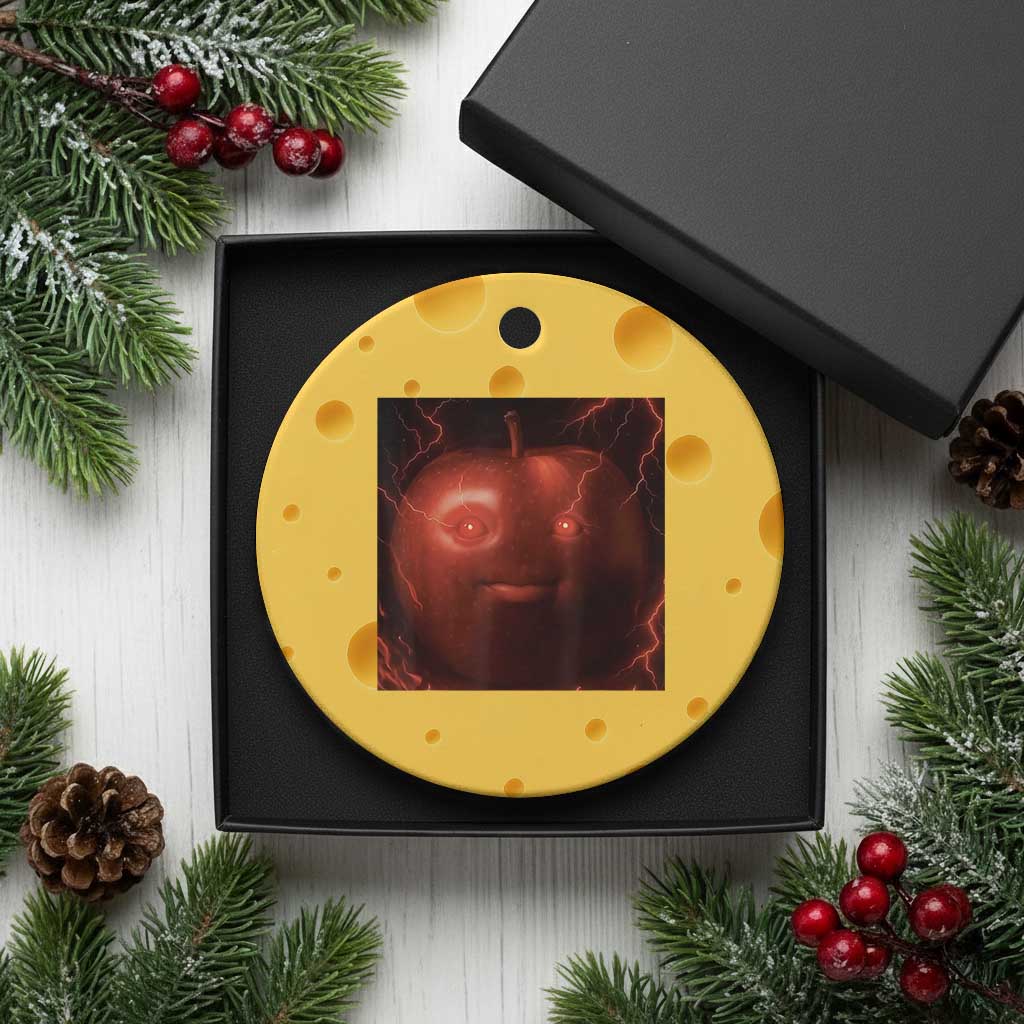Evil Freaky Apple Meme Ceramic Ornament Creepy Dark AI Fruit Face With Glowing Eyes - Wonder Print Shop
