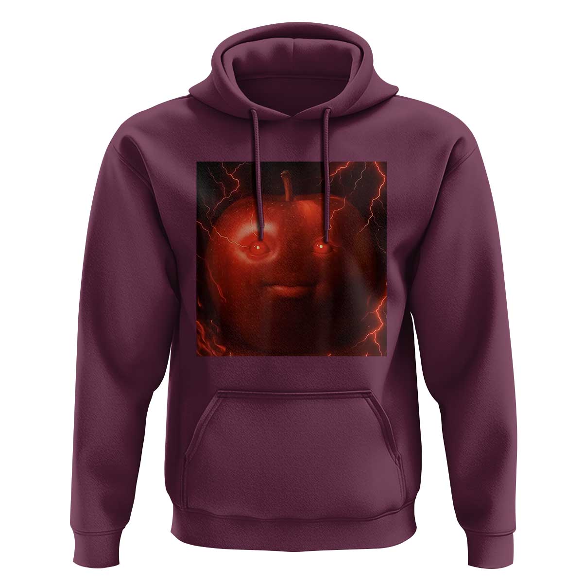 Evil Freaky Apple Meme Hoodie Creepy Dark AI Fruit Face With Glowing Eyes - Wonder Print Shop