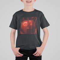 Evil Freaky Apple Meme T Shirt For Kid Creepy Dark AI Fruit Face With Glowing Eyes - Wonder Print Shop