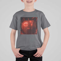 Evil Freaky Apple Meme T Shirt For Kid Creepy Dark AI Fruit Face With Glowing Eyes - Wonder Print Shop