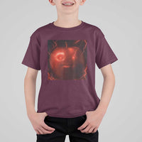Evil Freaky Apple Meme T Shirt For Kid Creepy Dark AI Fruit Face With Glowing Eyes - Wonder Print Shop