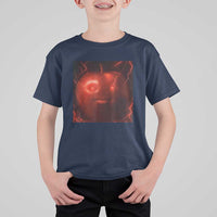 Evil Freaky Apple Meme T Shirt For Kid Creepy Dark AI Fruit Face With Glowing Eyes - Wonder Print Shop