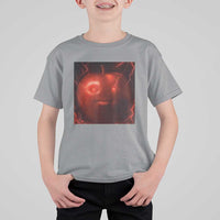 Evil Freaky Apple Meme T Shirt For Kid Creepy Dark AI Fruit Face With Glowing Eyes - Wonder Print Shop