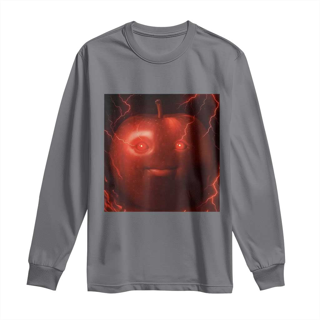Evil Freaky Apple Meme Long Sleeve Shirt Creepy Dark AI Fruit Face With Glowing Eyes - Wonder Print Shop