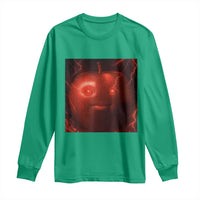 Evil Freaky Apple Meme Long Sleeve Shirt Creepy Dark AI Fruit Face With Glowing Eyes - Wonder Print Shop