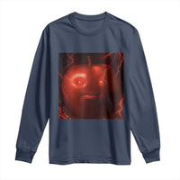 Evil Freaky Apple Meme Long Sleeve Shirt Creepy Dark AI Fruit Face With Glowing Eyes - Wonder Print Shop