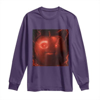 Evil Freaky Apple Meme Long Sleeve Shirt Creepy Dark AI Fruit Face With Glowing Eyes - Wonder Print Shop
