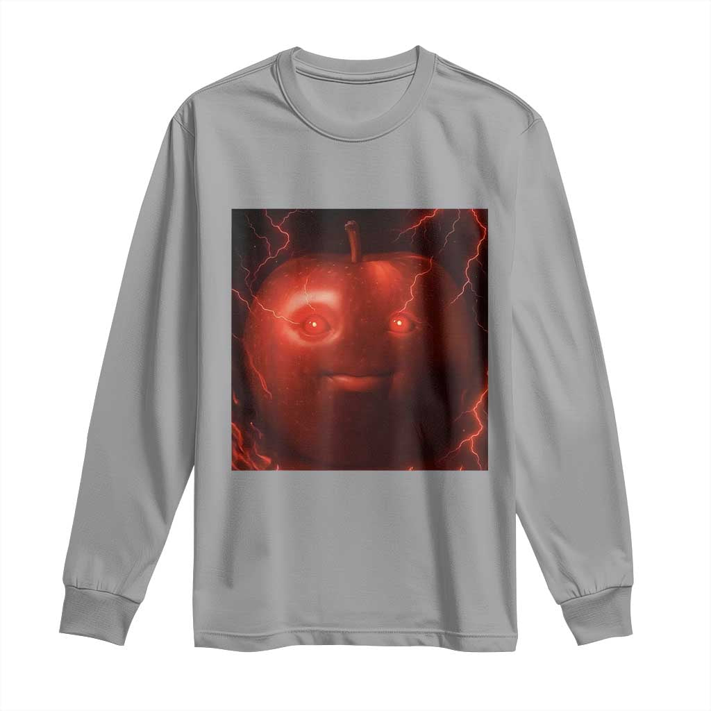 Evil Freaky Apple Meme Long Sleeve Shirt Creepy Dark AI Fruit Face With Glowing Eyes - Wonder Print Shop