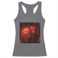 Evil Freaky Apple Meme Racerback Tank Top Creepy Dark AI Fruit Face With Glowing Eyes - Wonder Print Shop